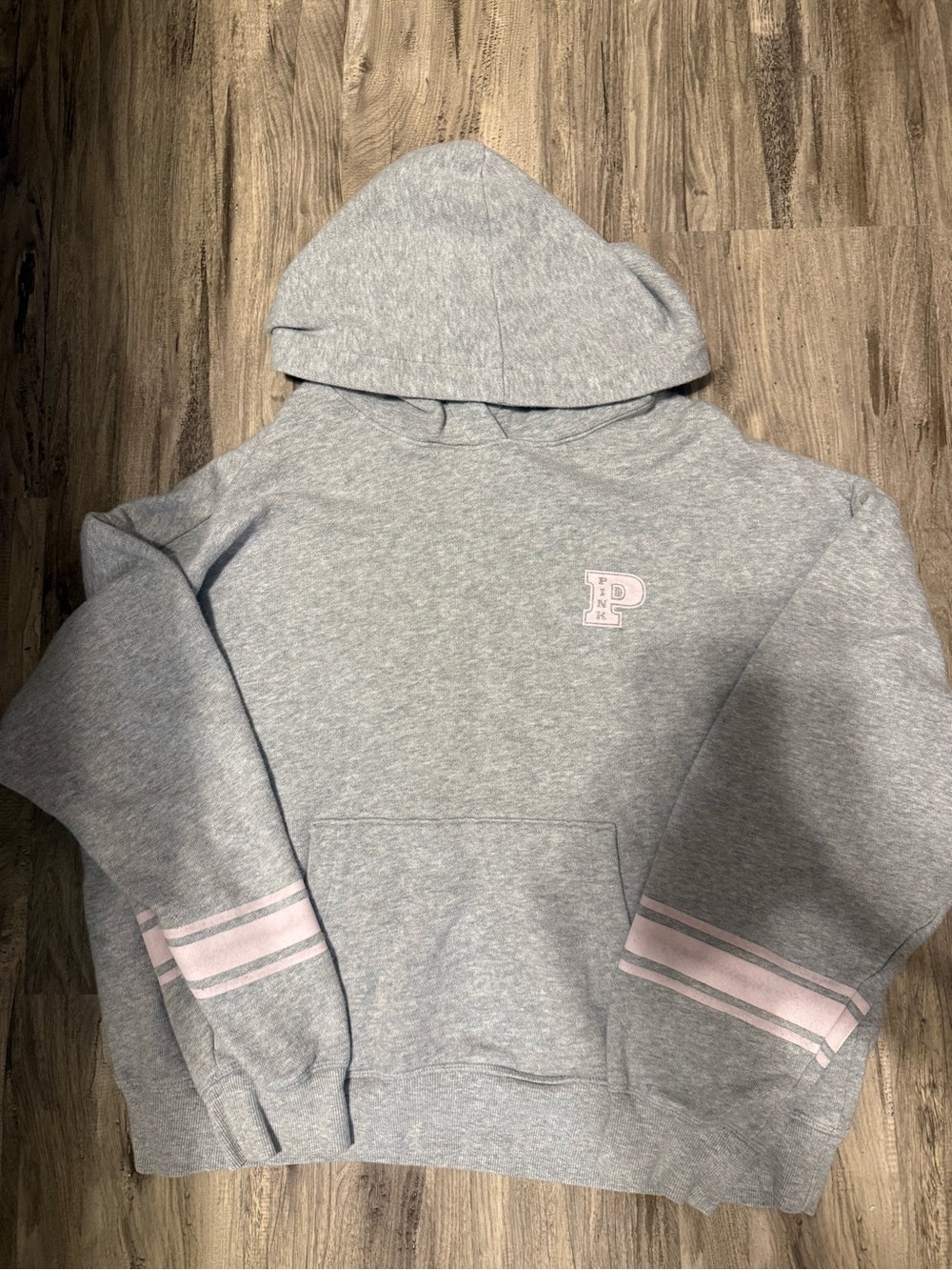 PINK Victoria's Secret Heather Gray Hoodie with Light Pink Trim
